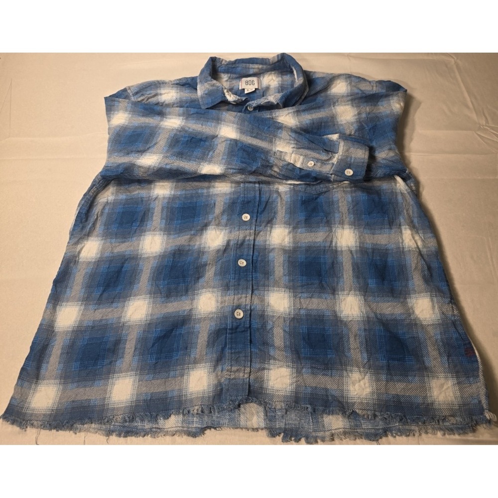 BDG Men's XL Plaid Shirt Blue White Long Sleeve Button-Up Collared